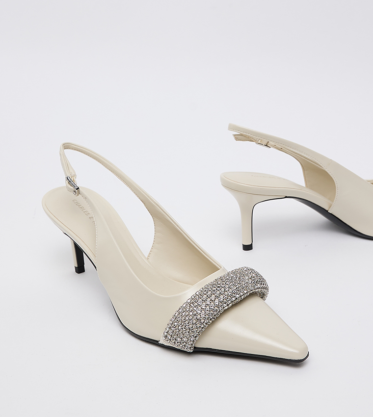 Embellished Pointed Toe Slingback Pumps 