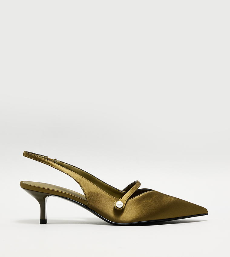 HELENA Satin Pearl Detail Slingback Pumps