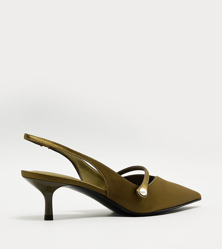 HELENA Satin Pearl Detail Slingback Pumps