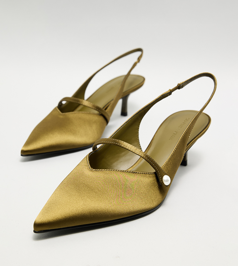 HELENA Satin Pearl Detail Slingback Pumps