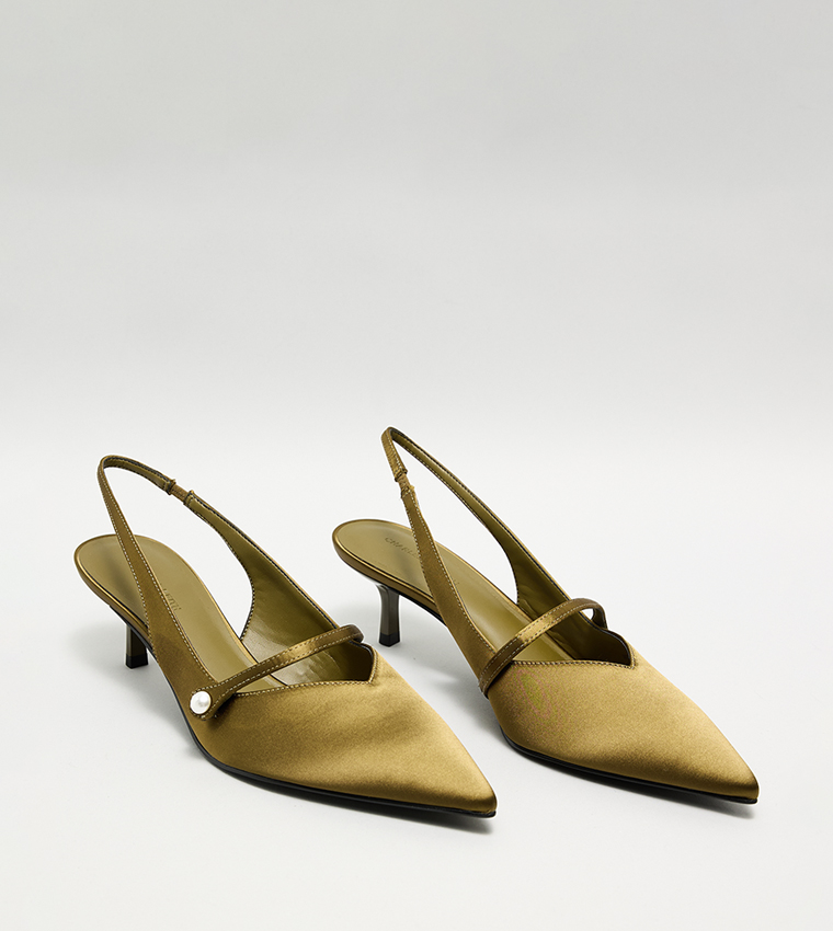 HELENA Satin Pearl Detail Slingback Pumps