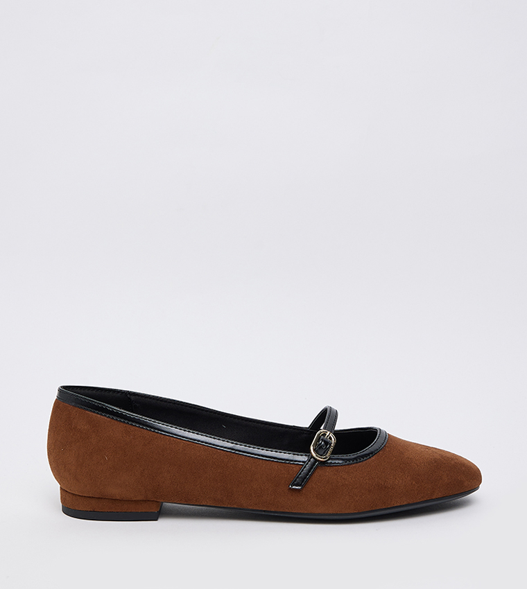 Faux Suede Contrast Trim Mary Janes