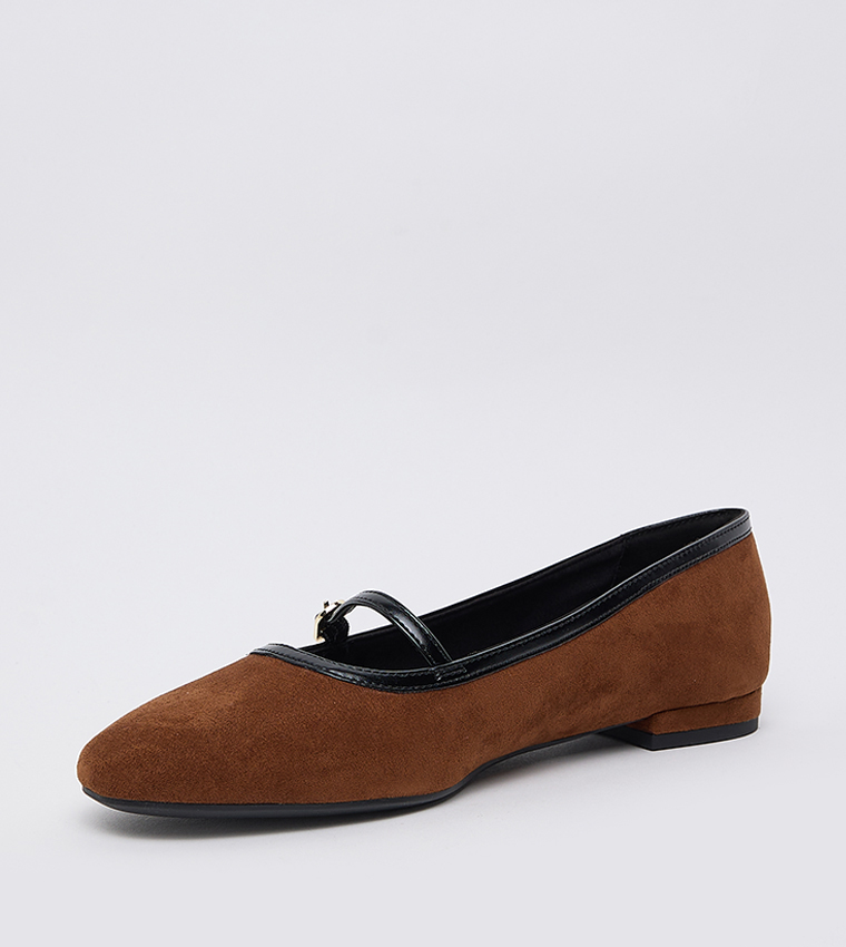 Faux Suede Contrast Trim Mary Janes