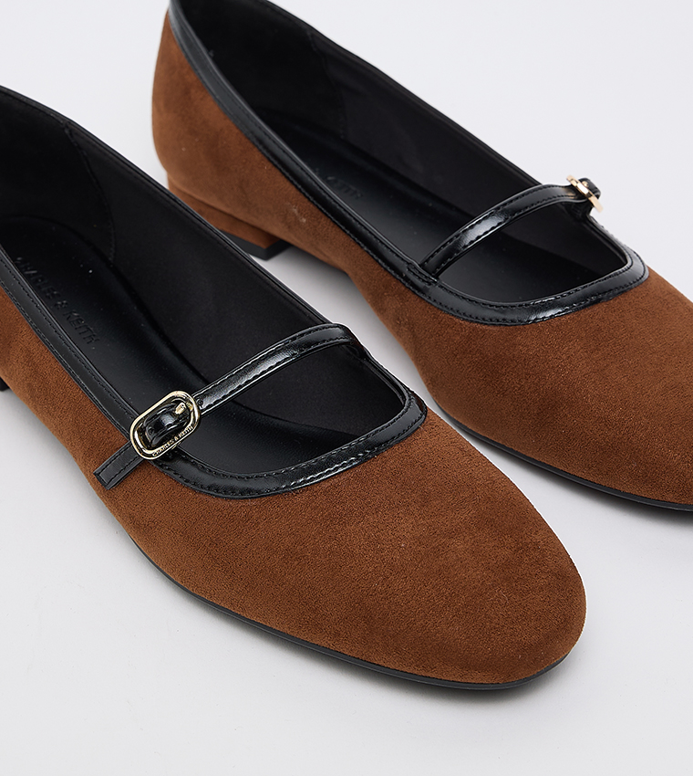 Faux Suede Contrast Trim Mary Janes