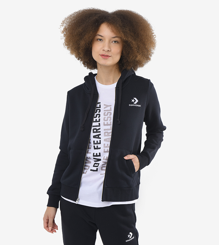 Buy Converse Star Chevron Emb Fz Hoodie Blk In Black 6thStreet UAE
