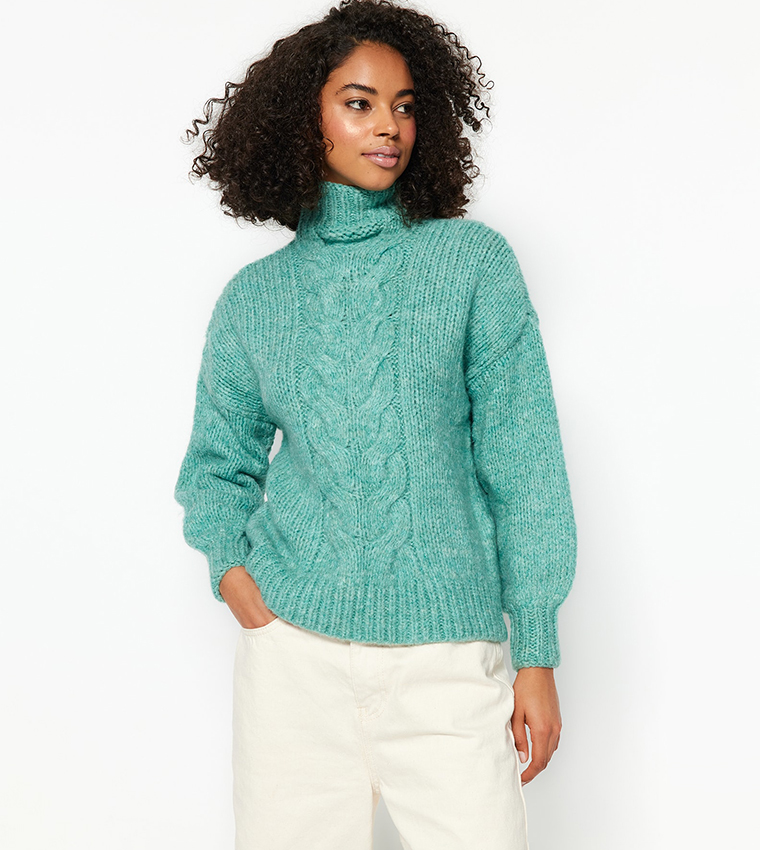 Mint green knit sweater online