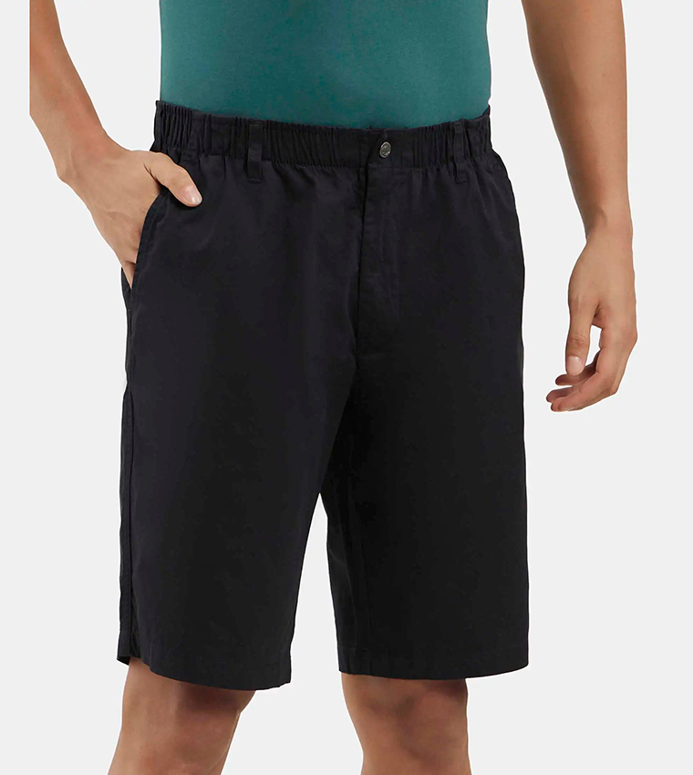 International Collection Solid Elastic Waist Shorts