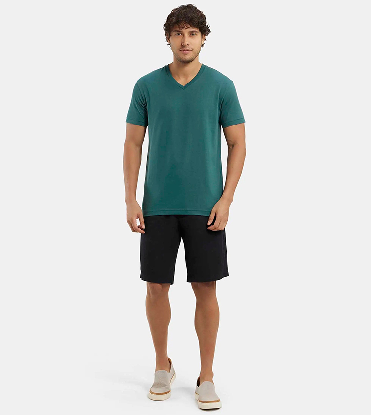 International Collection Solid Elastic Waist Shorts