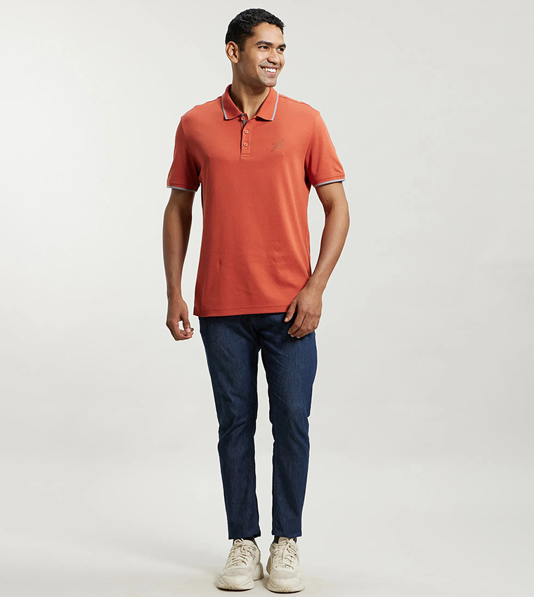Contrast Tipping Short Sleeves Polo T-Shirt