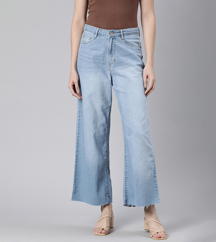 Faded High Rise Wide Leg Jeans