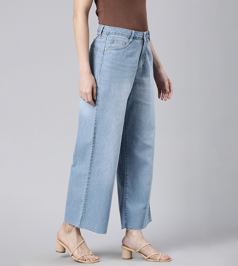 Faded High Rise Wide Leg Jeans