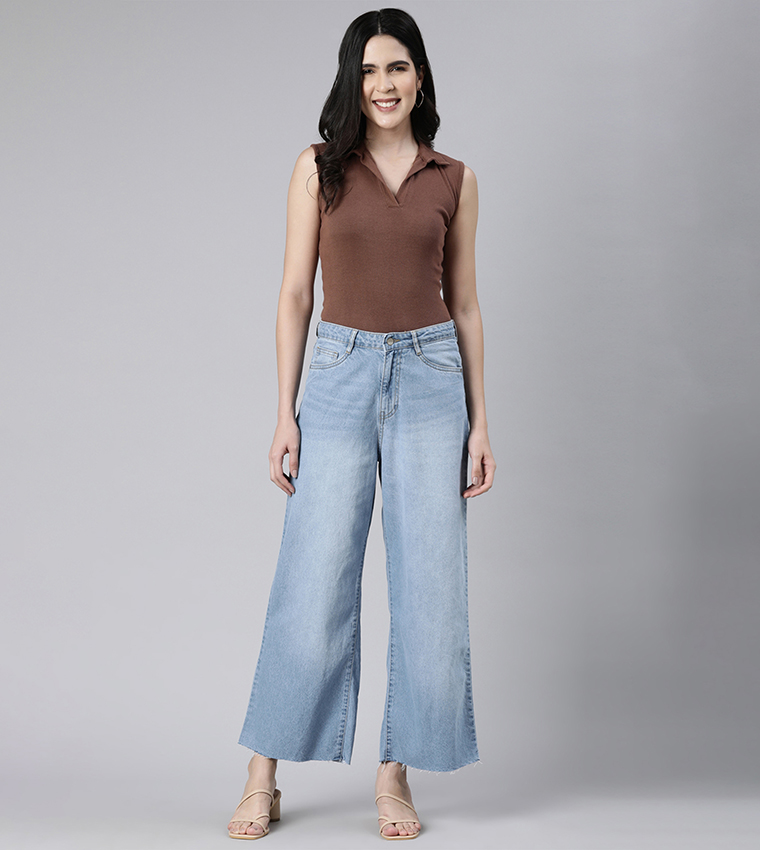 Faded High Rise Wide Leg Jeans