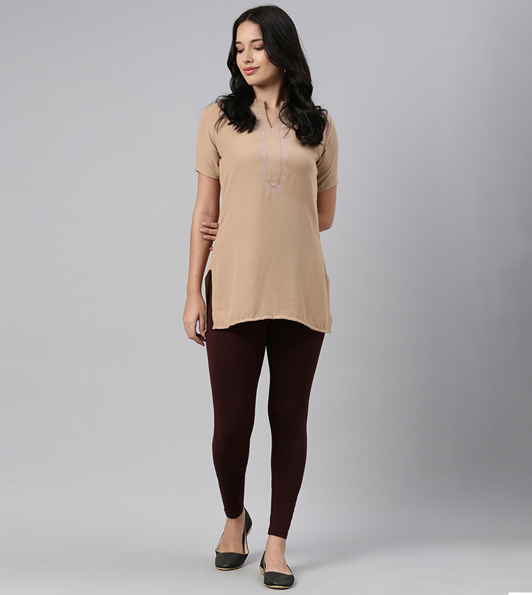 Solid Stretch Ankle Length Leggings