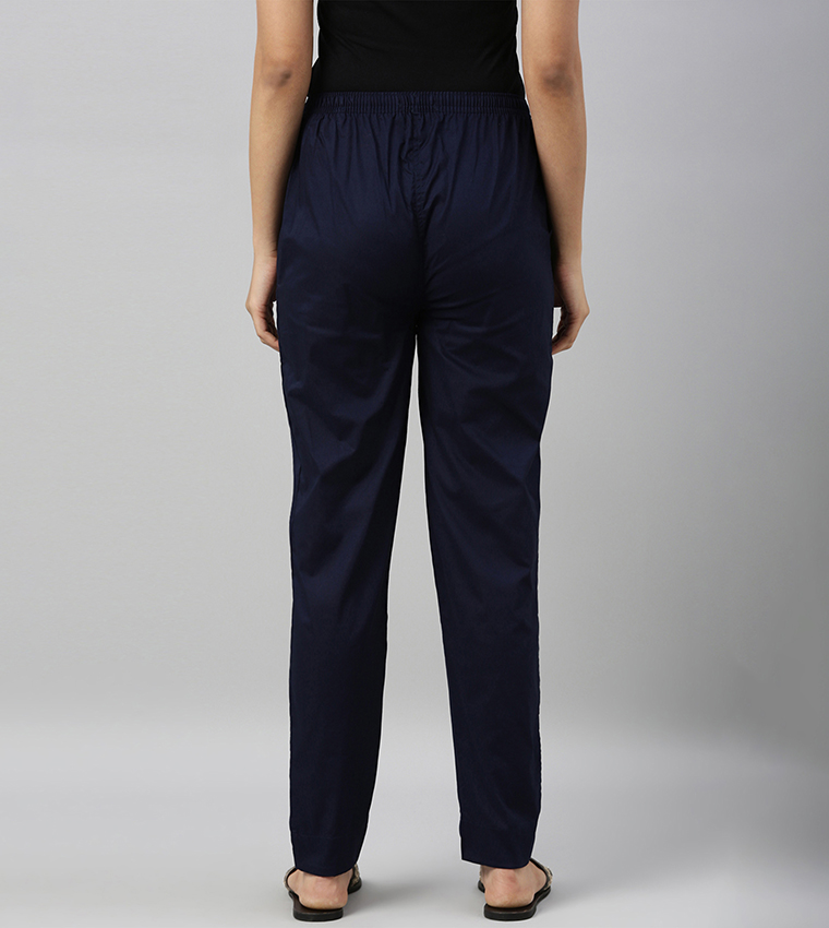 Solid Comfort Fit Cotton Pants