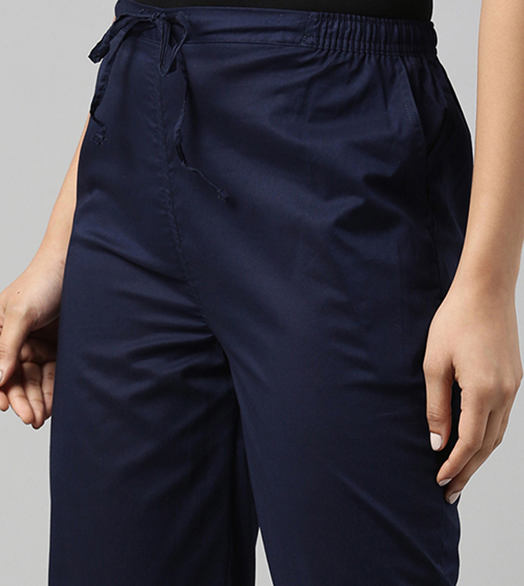 Solid Comfort Fit Cotton Pants