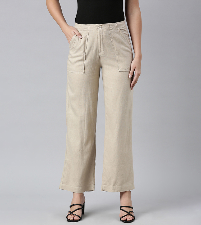 Solid Linen Wide Leg Pants