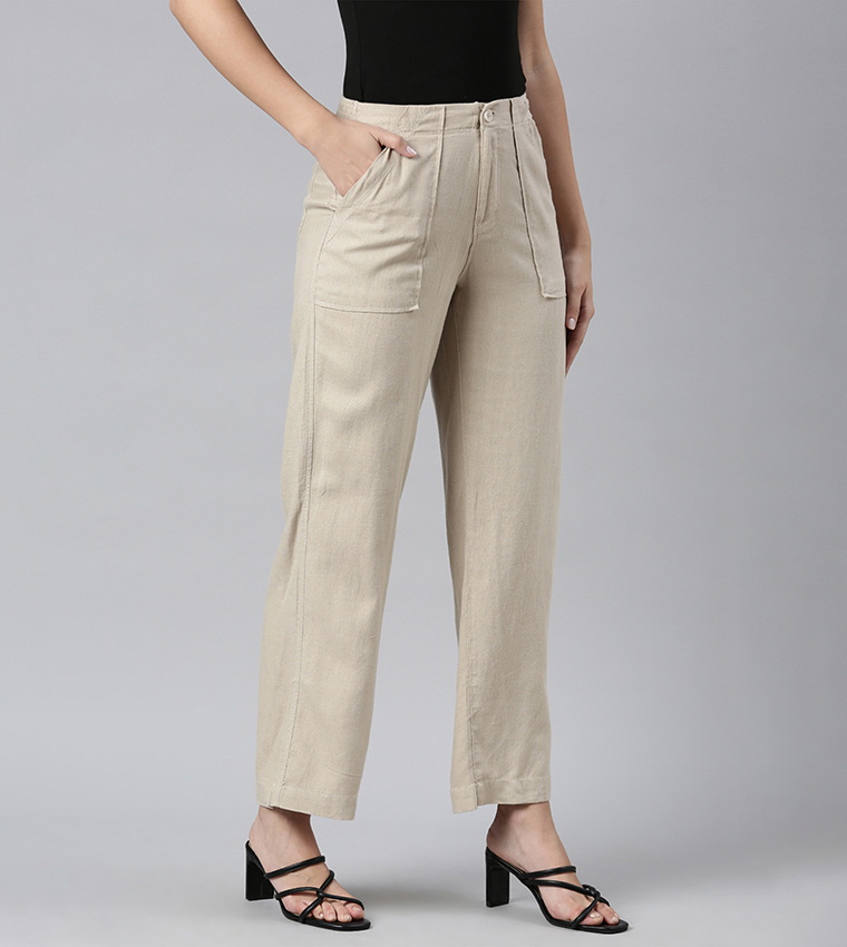 Solid Linen Wide Leg Pants
