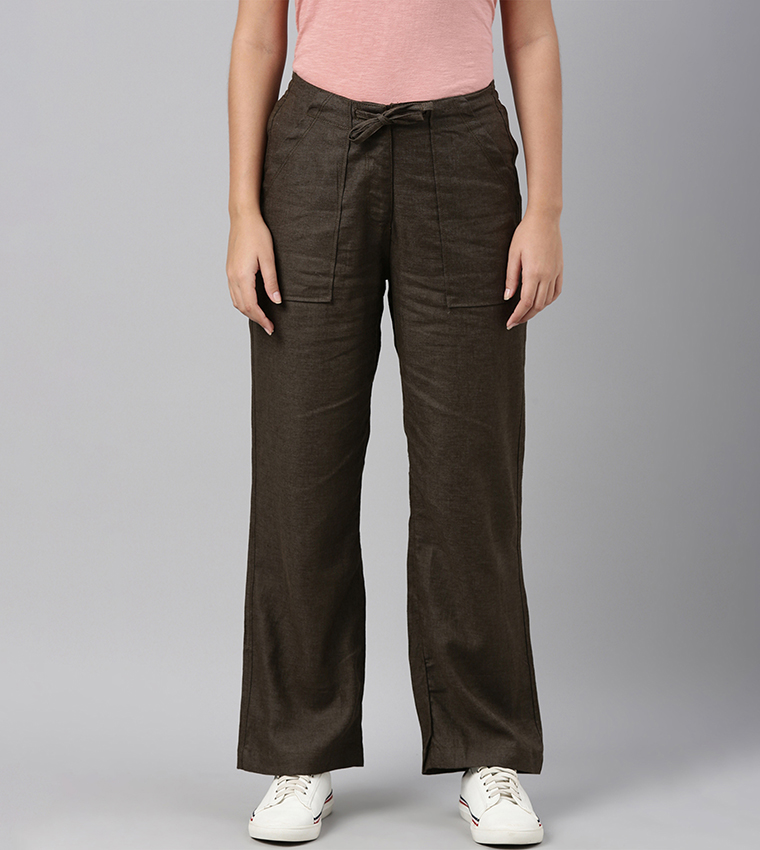 Solid Linen Wide Leg Pants