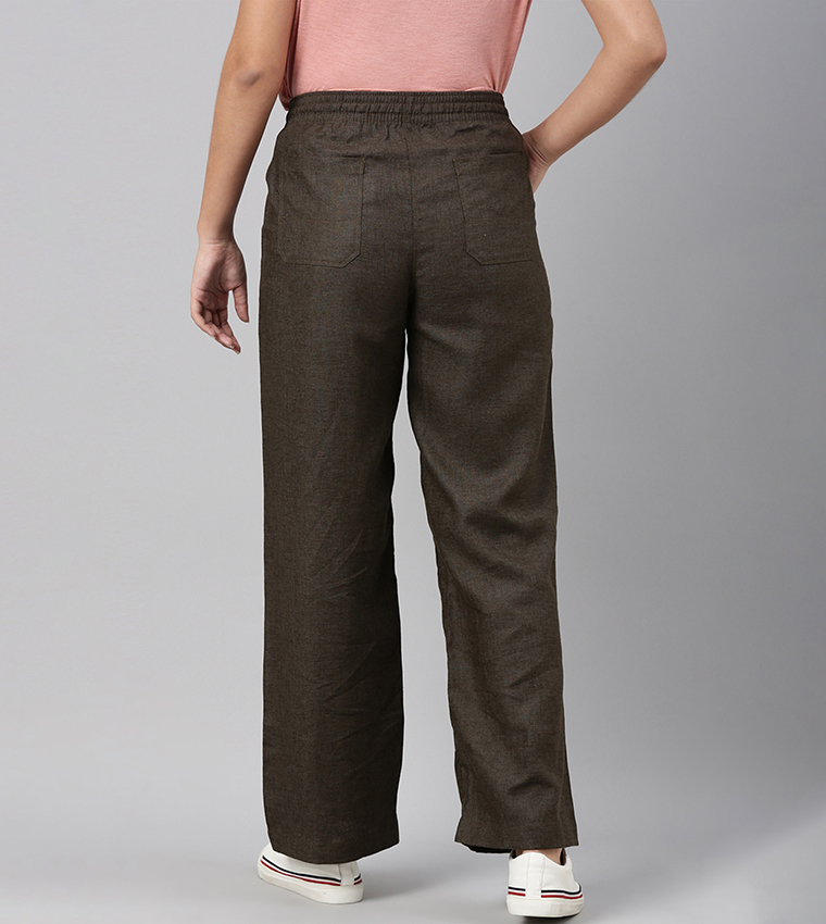 Solid Linen Wide Leg Pants