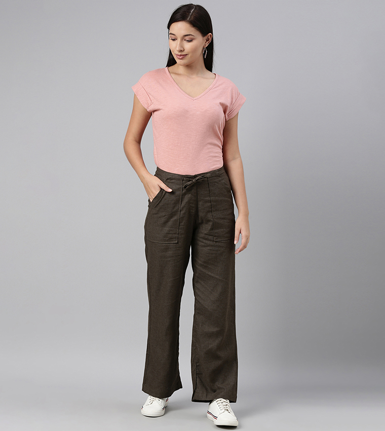 Solid Linen Wide Leg Pants