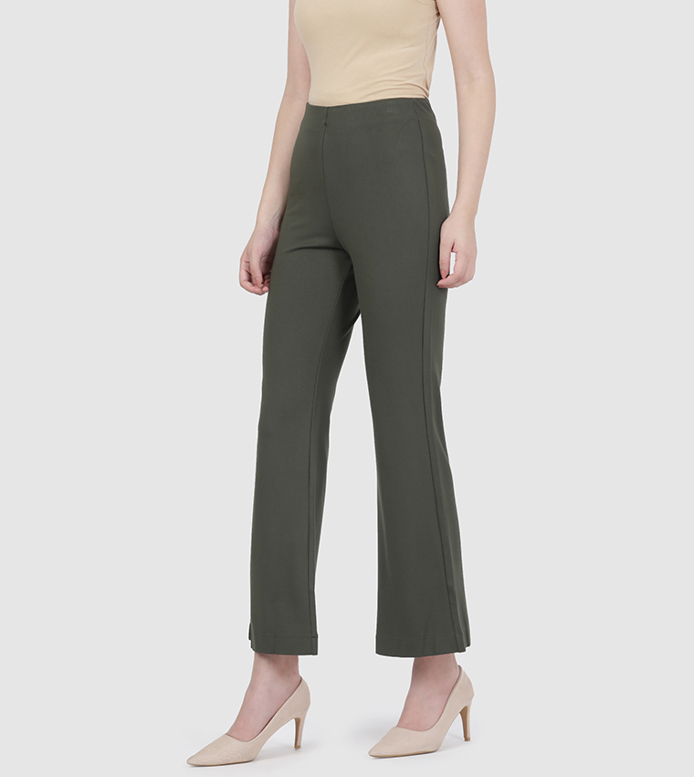 Elastic Waist Ponte Flared Pants