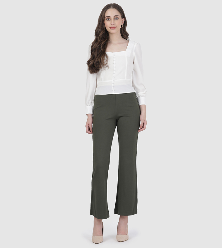 Elastic Waist Ponte Flared Pants