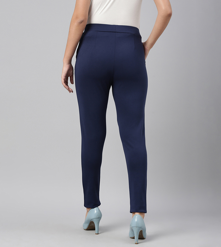 Solid Slim Fit Stretch Ponte Pants