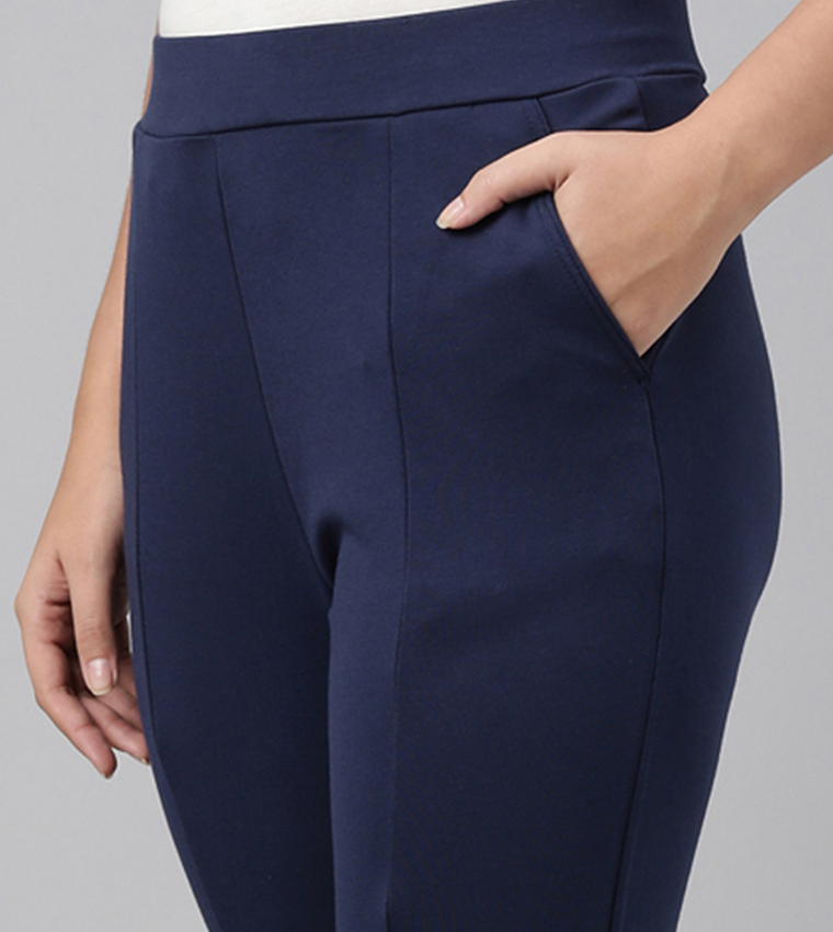 Solid Slim Fit Stretch Ponte Pants