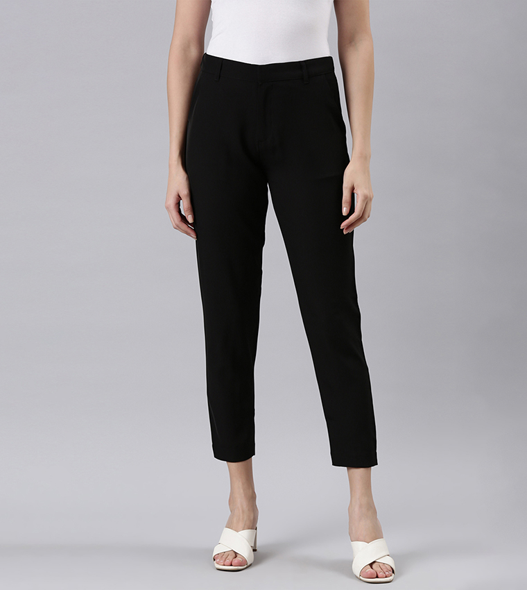Solid Slim Fit Formal Trousers
