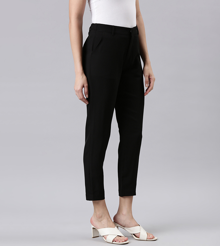 Solid Slim Fit Formal Trousers