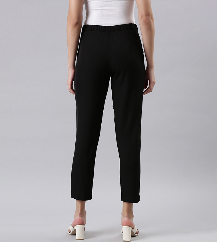 Solid Slim Fit Formal Trousers