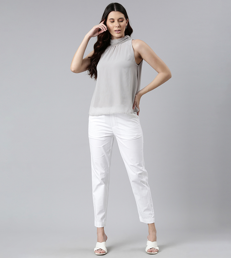 Solid Carrot Fit Trousers