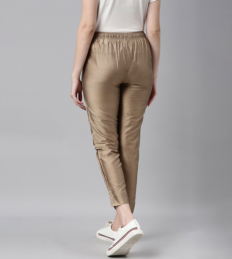 Solid Mid Rise Metallic Pants