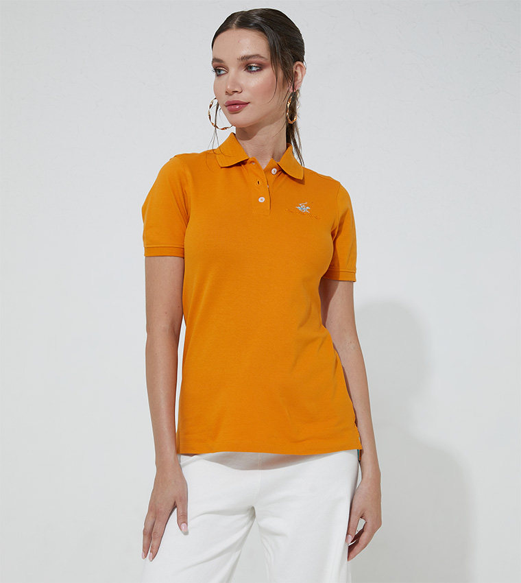 Orange polo shop shirt for women