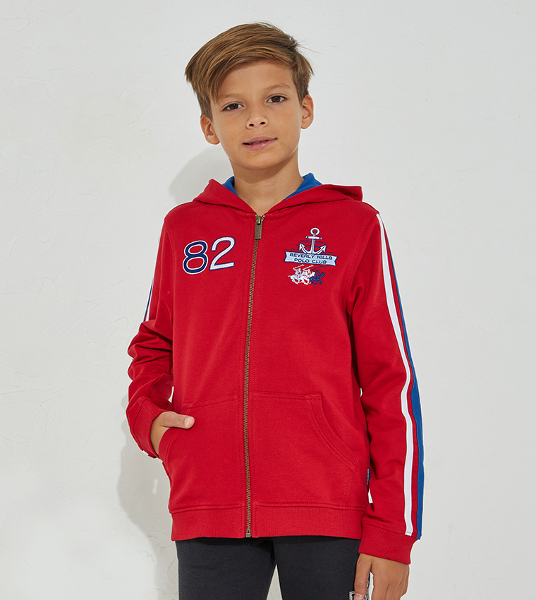 Buy Beverly Hills Polo Club Boy's Logo Embroidered Hooded Jacket In Red ...