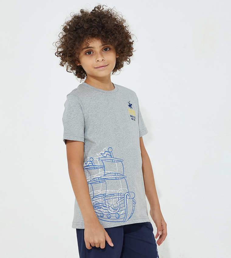 Club Logo Printed T Shirt In Grey 