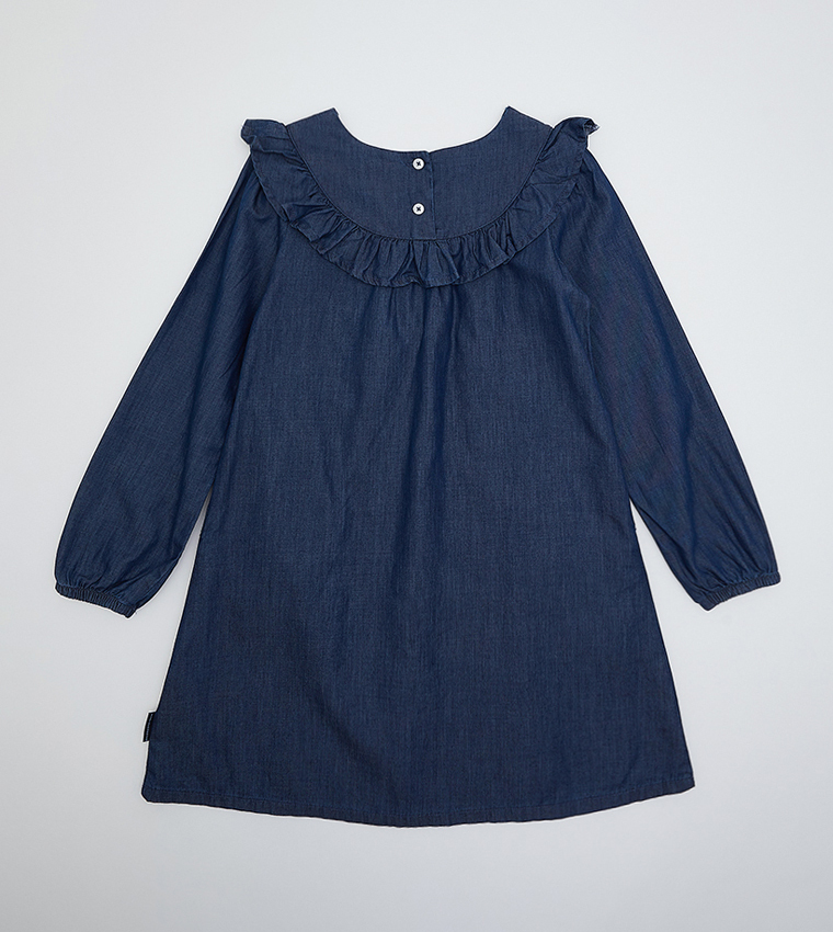 Girl's Frill Detailed Long Sleeves Denim Dress