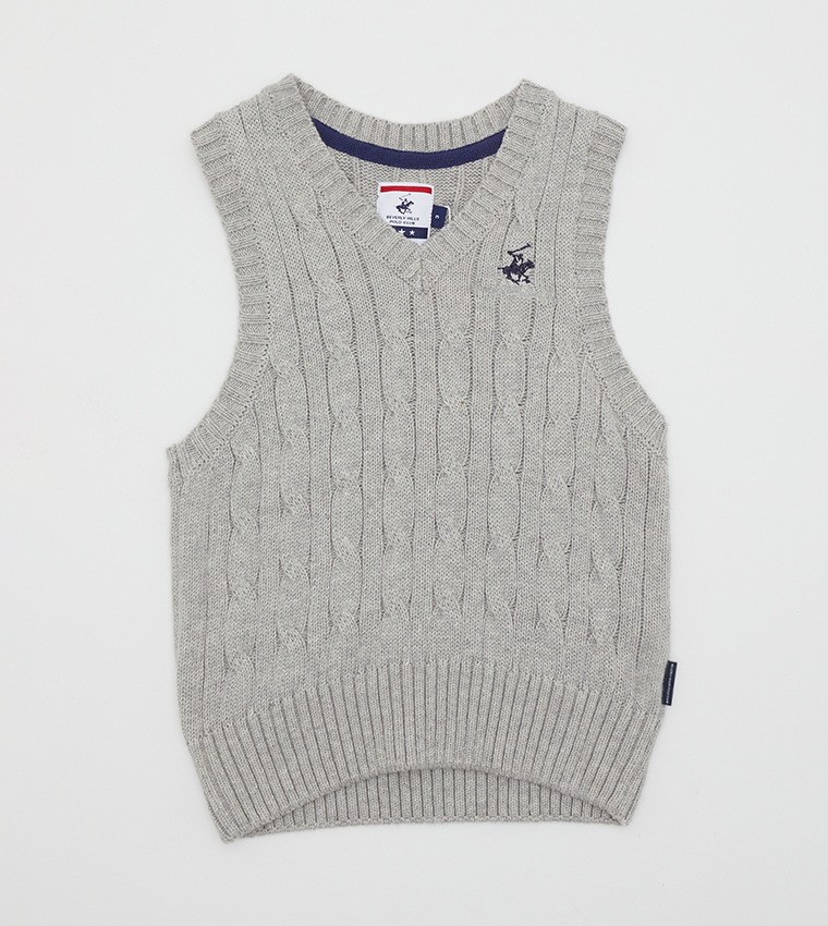 Buy Beverly Hills Polo Club V Neck Cable Knit Sweater Vest In Grey |  6thStreet Saudi Arabia