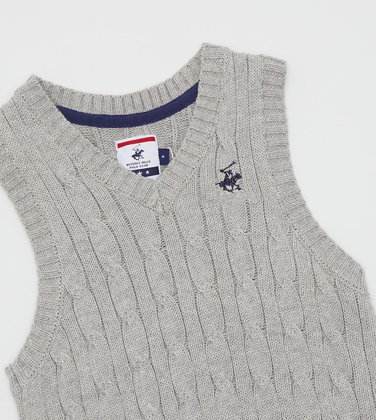 Buy Beverly Hills Polo Club V Neck Cable Knit Sweater Vest In Grey |  6thStreet Saudi Arabia