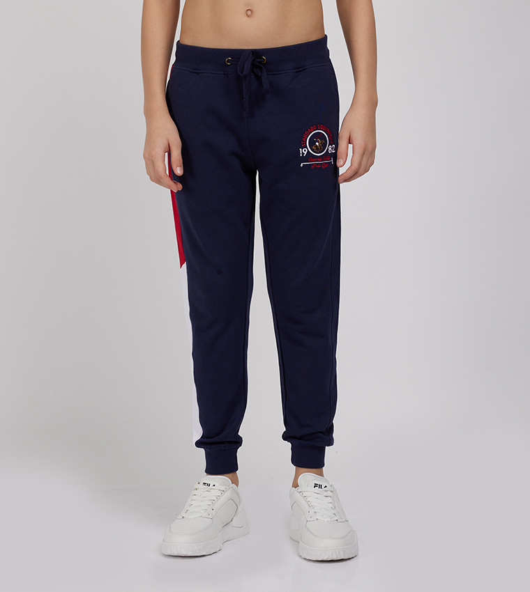 Mickey Mouse Embroidered Drawstring Elastic Waist Sweatpants, Knit Pants