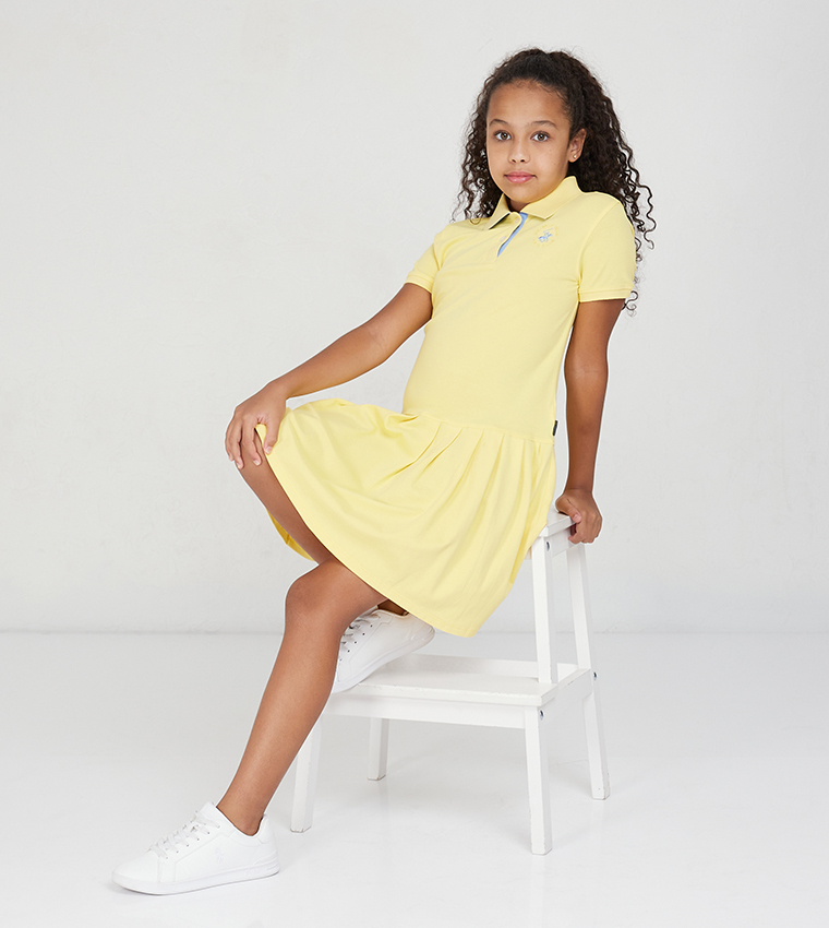 Buy Beverly Hills Polo Club Logo Embroidered Pleated Polo Dress In Yellow 6thStreet Bahrain