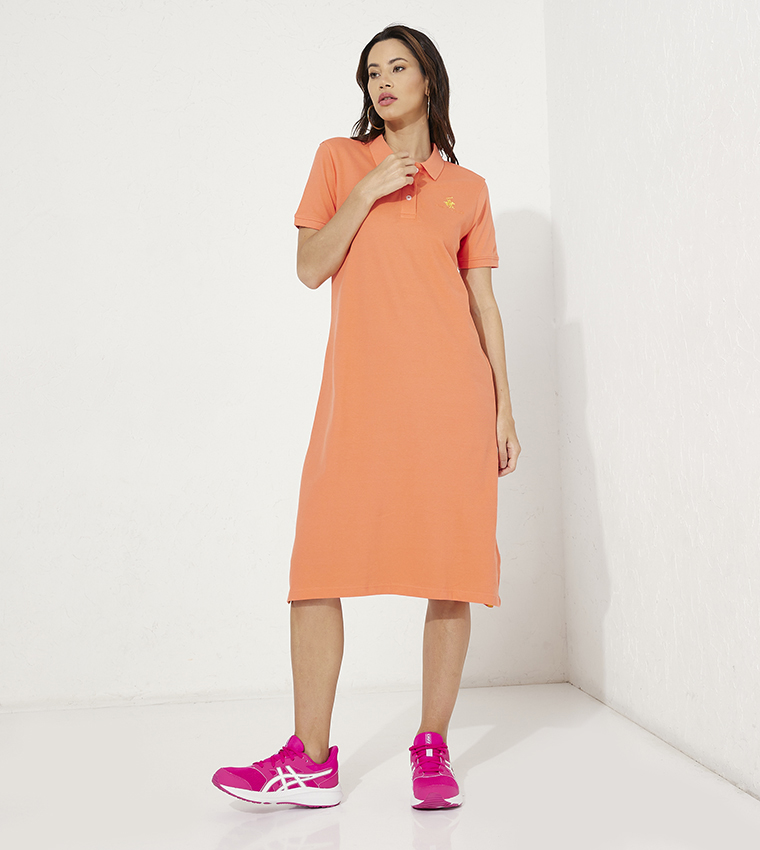 Buy Beverly Hills Polo Club Logo Embroidered Polo Shirt Dress In Orange