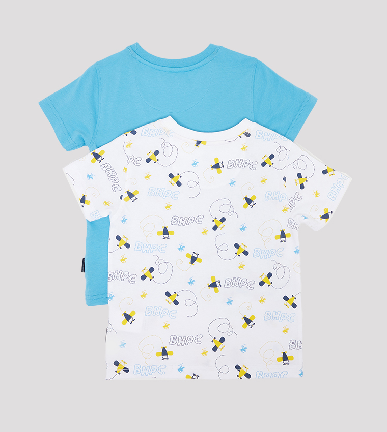 عبوة من قطعتين تيشيرت بأكمام قصيرة وطبعات 