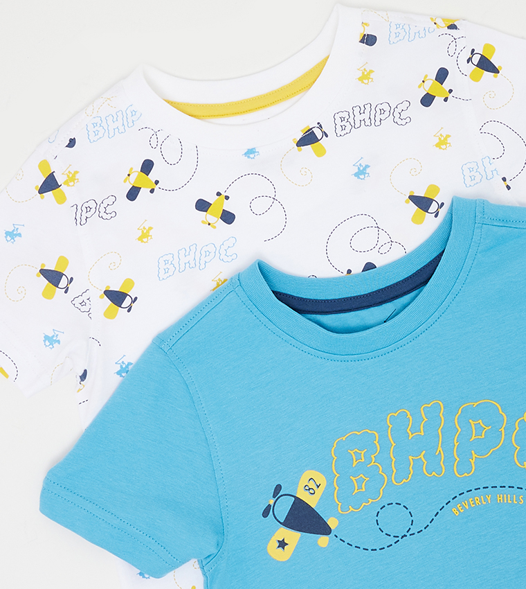 عبوة من قطعتين تيشيرت بأكمام قصيرة وطبعات 