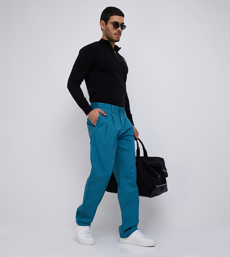 Solid Straight Fit Casual Pants