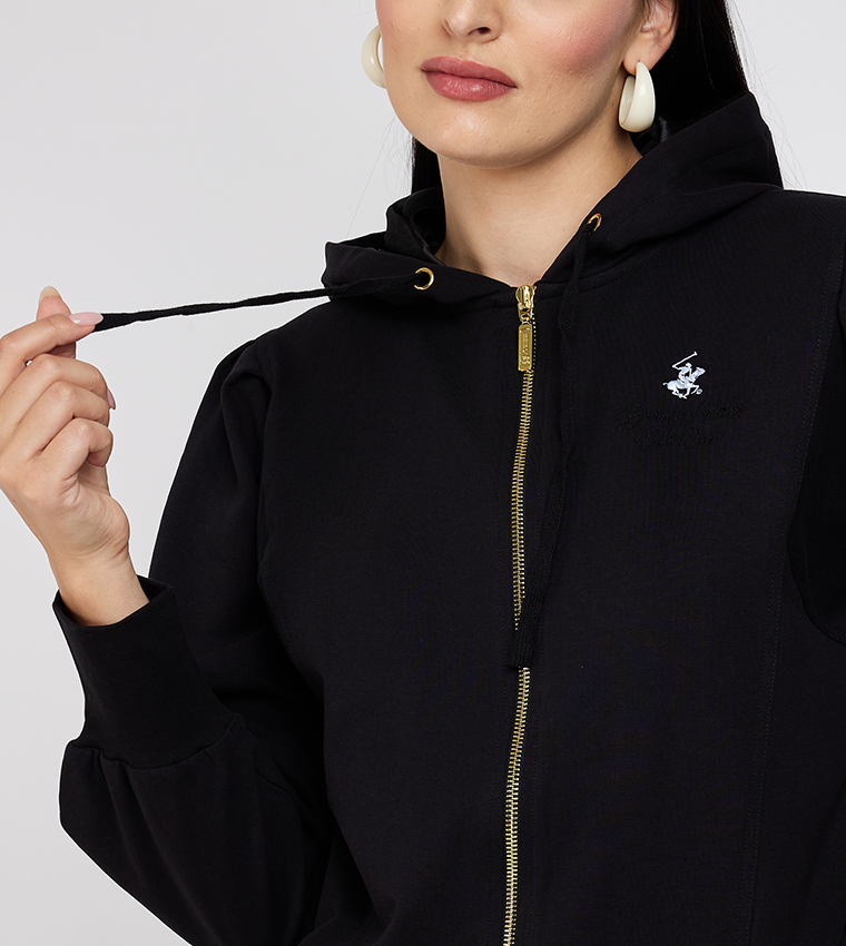 Logo Detail Zippered Hooded Jacket