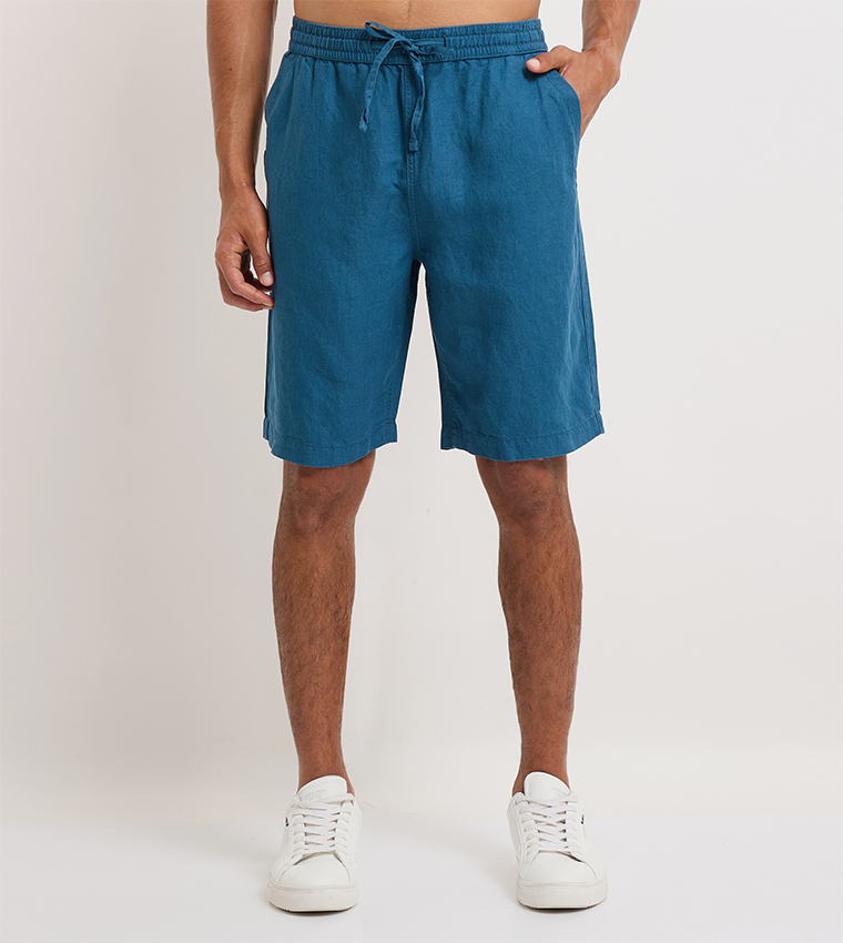 Drawstring Waist Linen Shorts