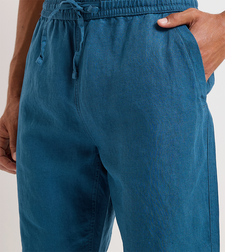 Drawstring Waist Linen Shorts