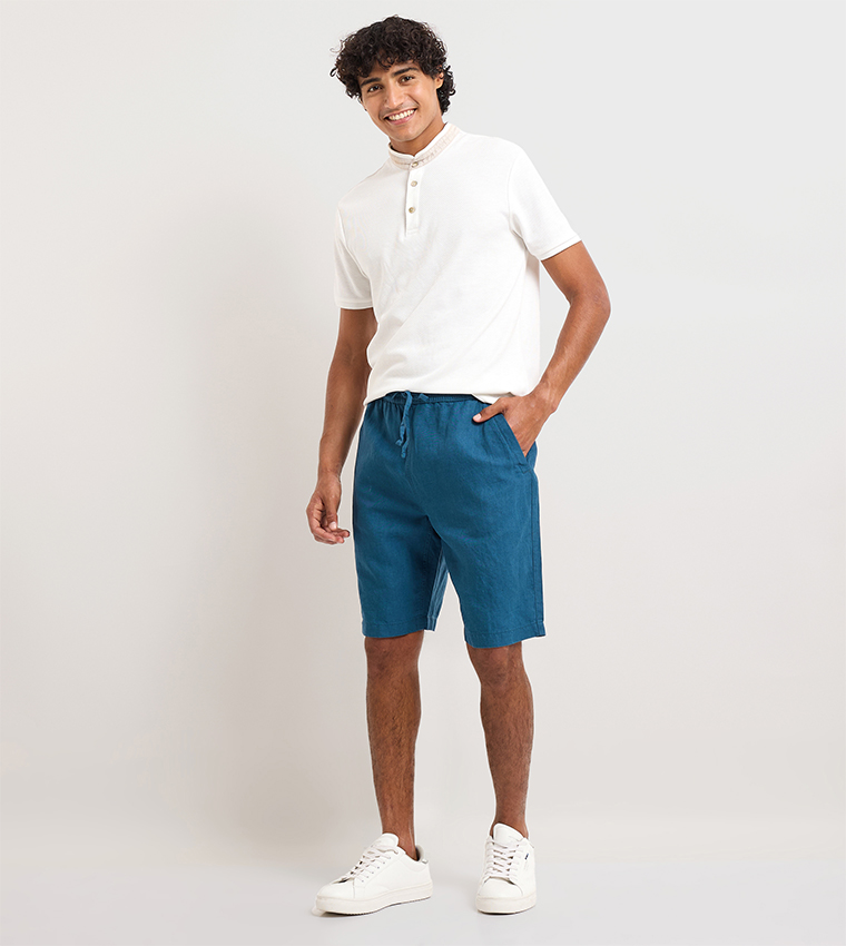 Drawstring Waist Linen Shorts