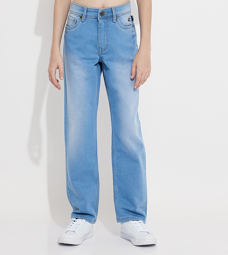 Faded Mid Rise Straight Fit Jeans